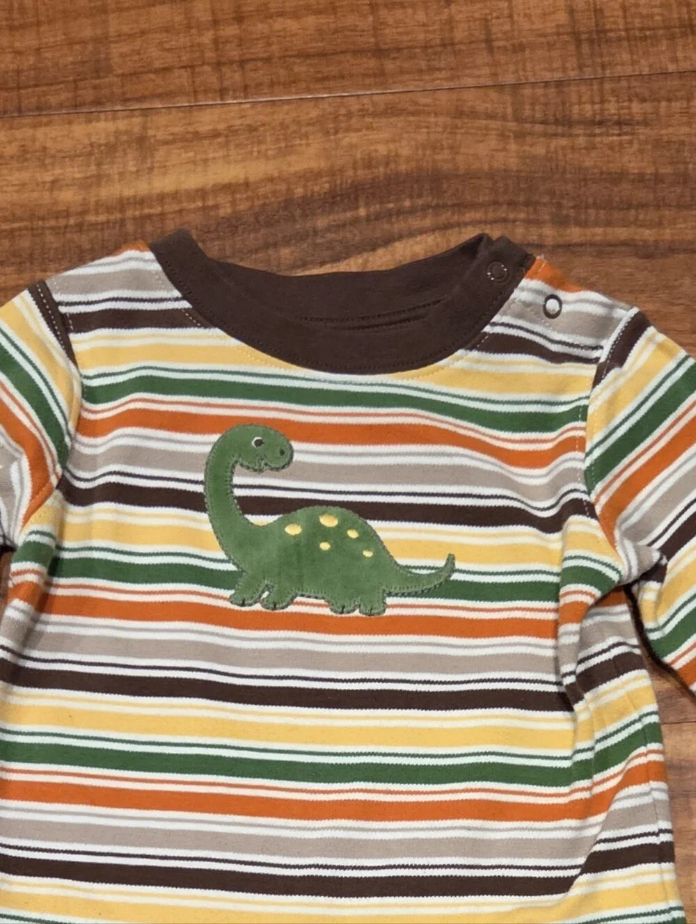 Gymboree EUC 18-24 Month Green/Orange/Brown Striped Bodysuit, Dino Jeans & Socks